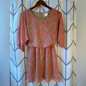 NYMPHE Coral and Beige Geometric Mini Dress